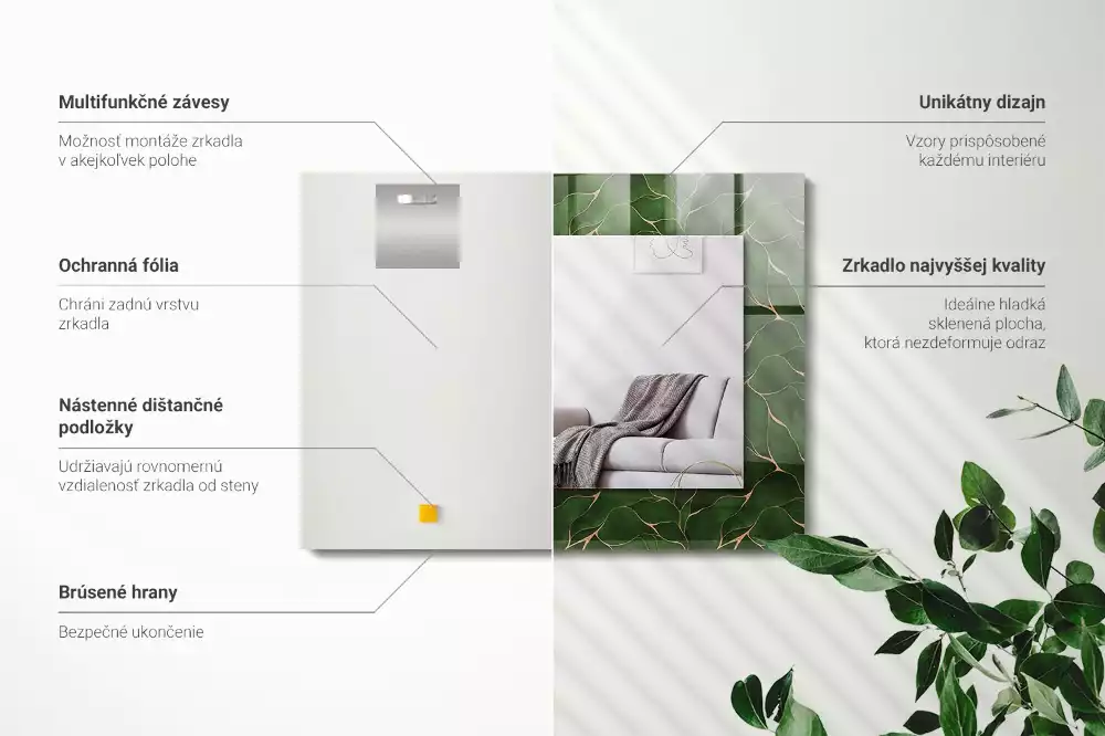 Espejo rectangular estampado Patrón de hojas verdes