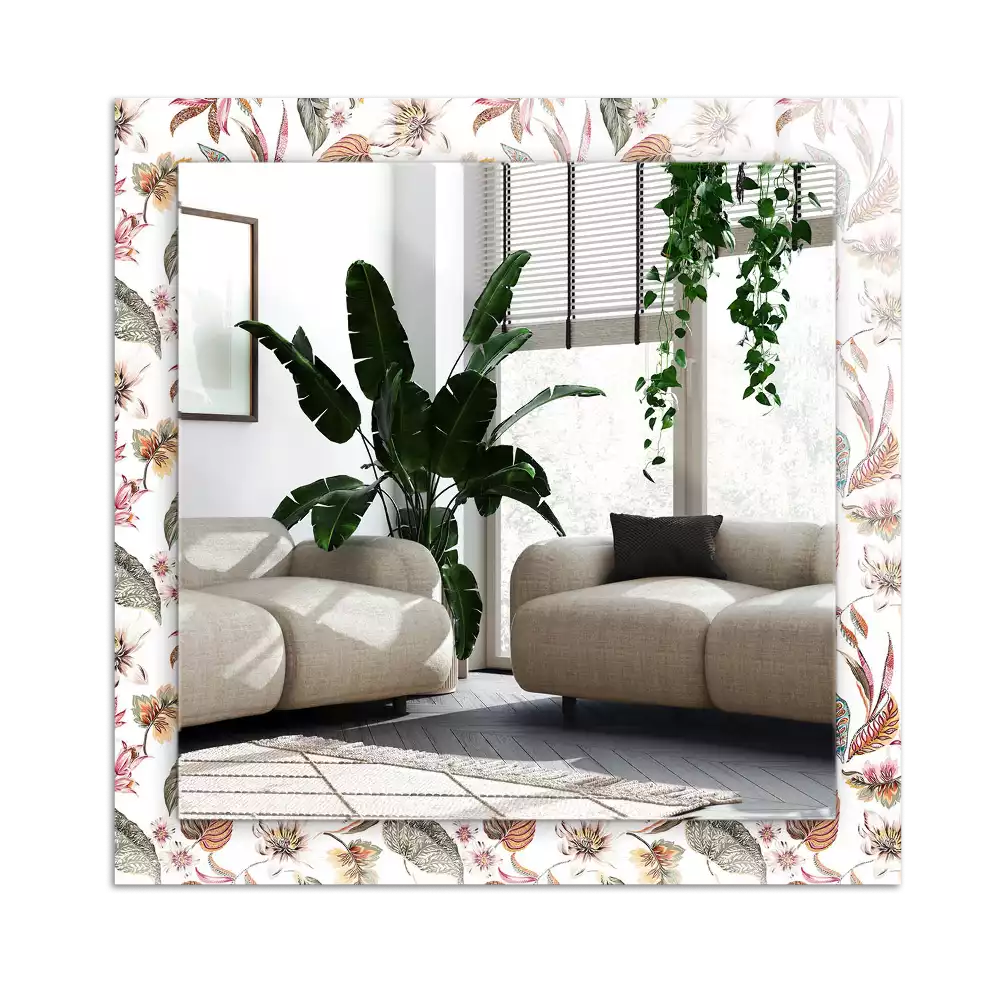 Espejo rectangular estampado Flores y hojas