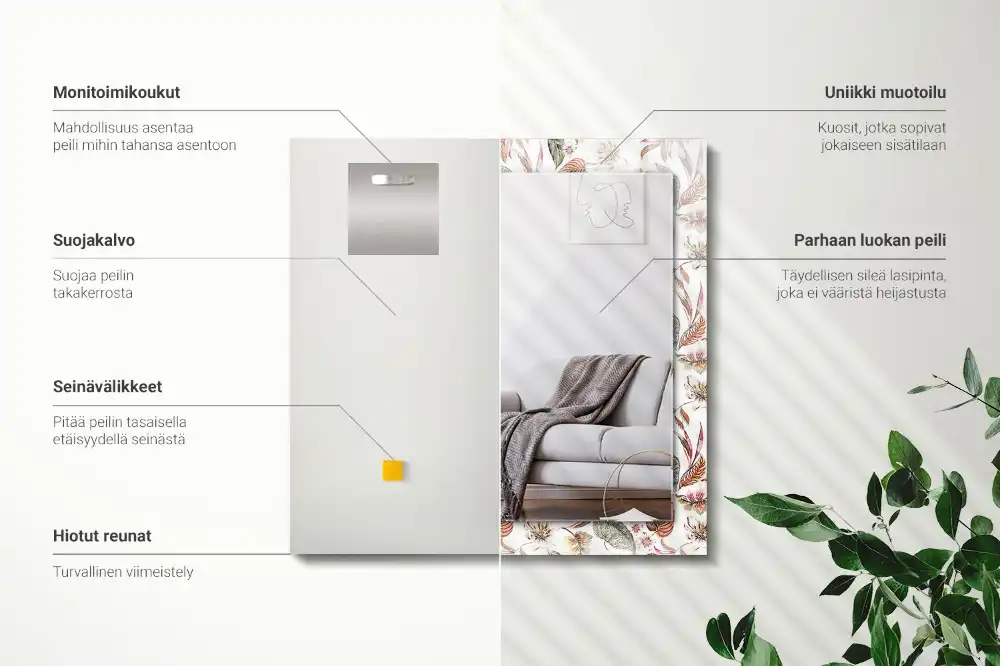 Espejo rectangular estampado Flores y hojas