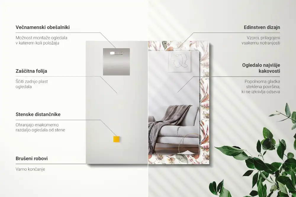 Espejo rectangular estampado Flores y hojas