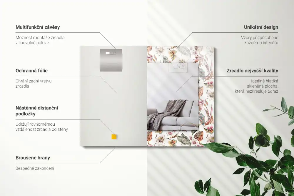 Espejo rectangular estampado Flores y hojas