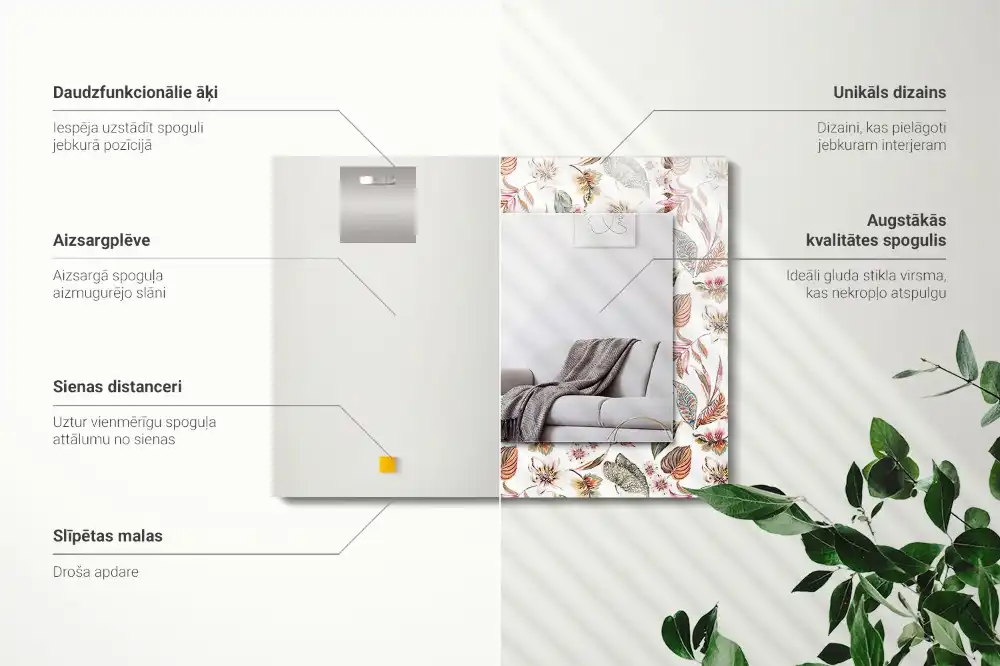 Espejo rectangular estampado Flores y hojas