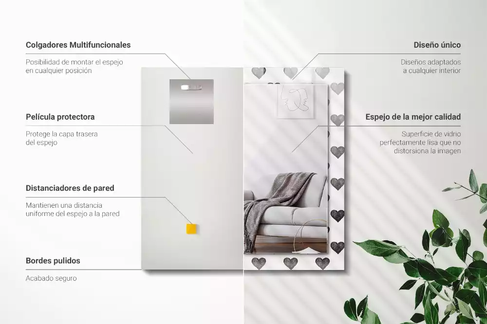 Espejo rectangular impreso Patrón de corazones negros