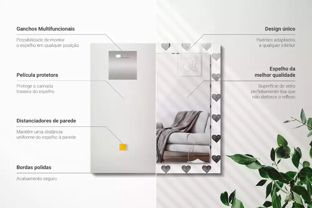 Espejo rectangular impreso Patrón de corazones negros