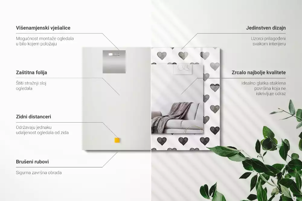 Espejo rectangular impreso Patrón de corazones negros