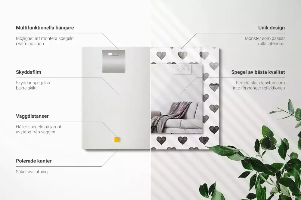 Espejo rectangular impreso Patrón de corazones negros