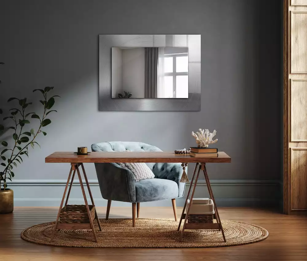 Espejo rectangular impreso Superficie metálica redonda