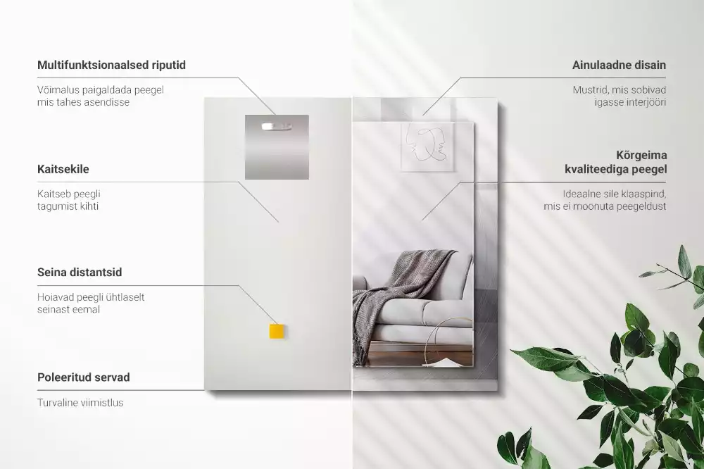 Espejo rectangular impreso Superficie metálica redonda