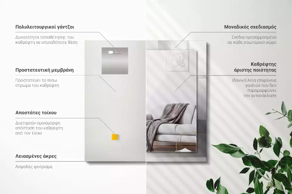 Espejo rectangular impreso Superficie metálica redonda