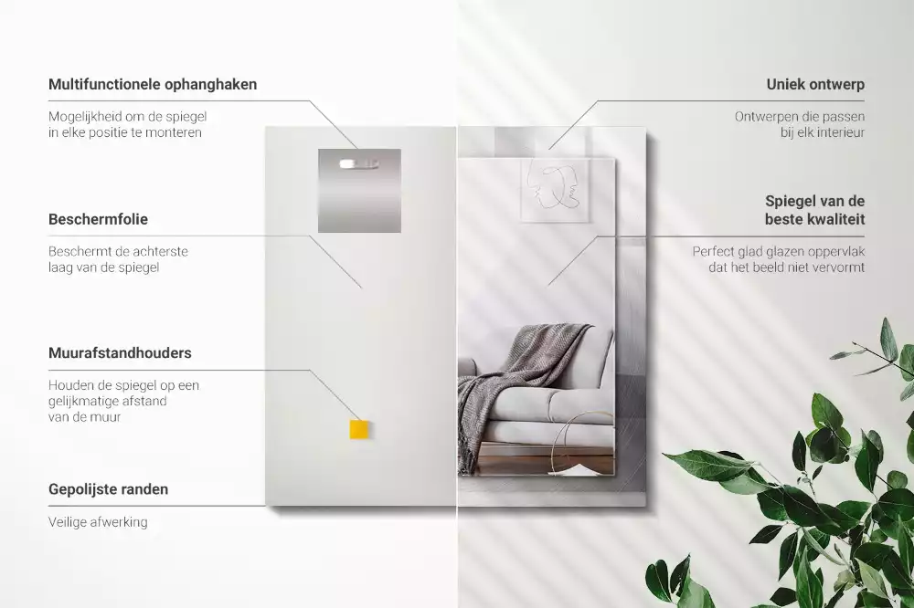 Espejo rectangular impreso Superficie metálica redonda