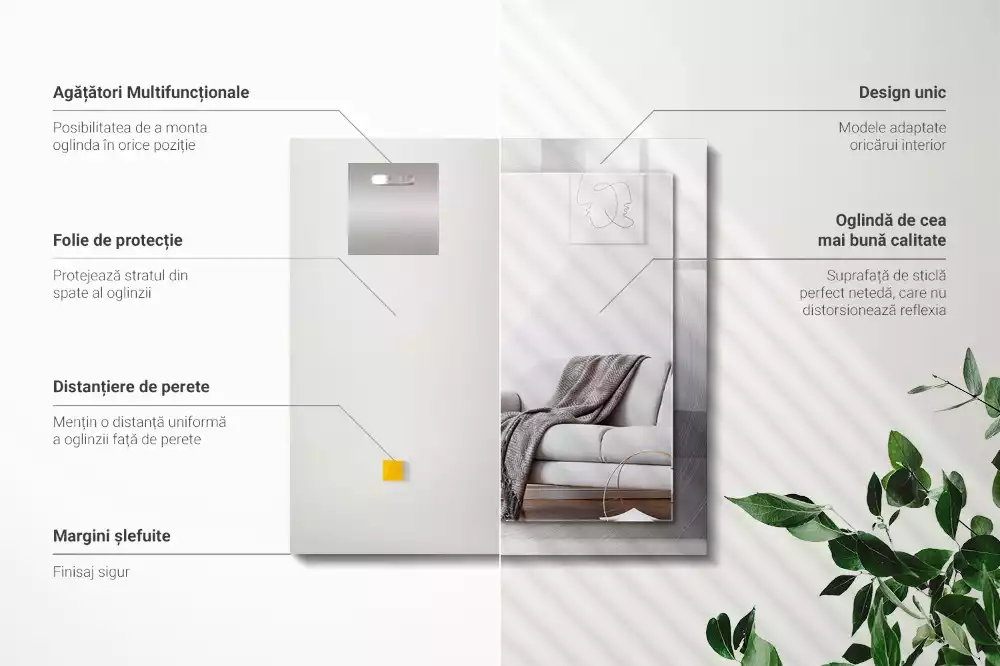 Espejo rectangular impreso Superficie metálica redonda