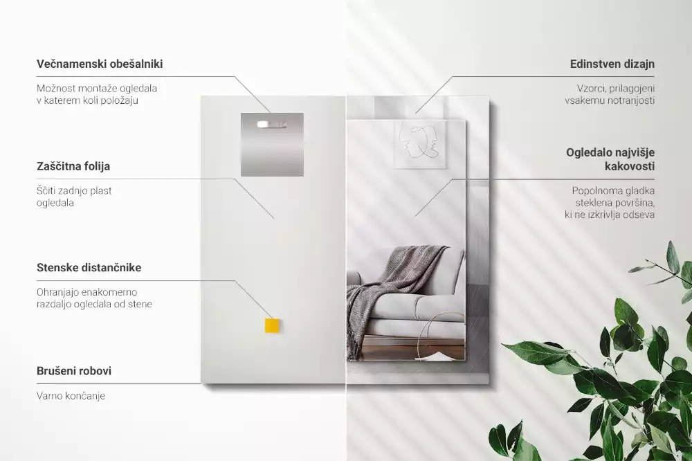 Espejo rectangular impreso Superficie metálica redonda