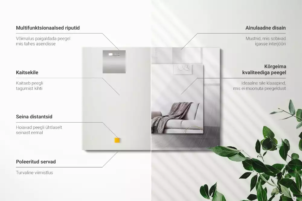 Espejo rectangular impreso Superficie metálica redonda