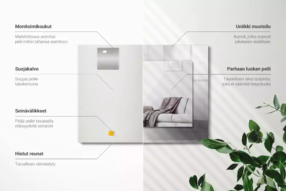 Espejo rectangular impreso Superficie metálica redonda