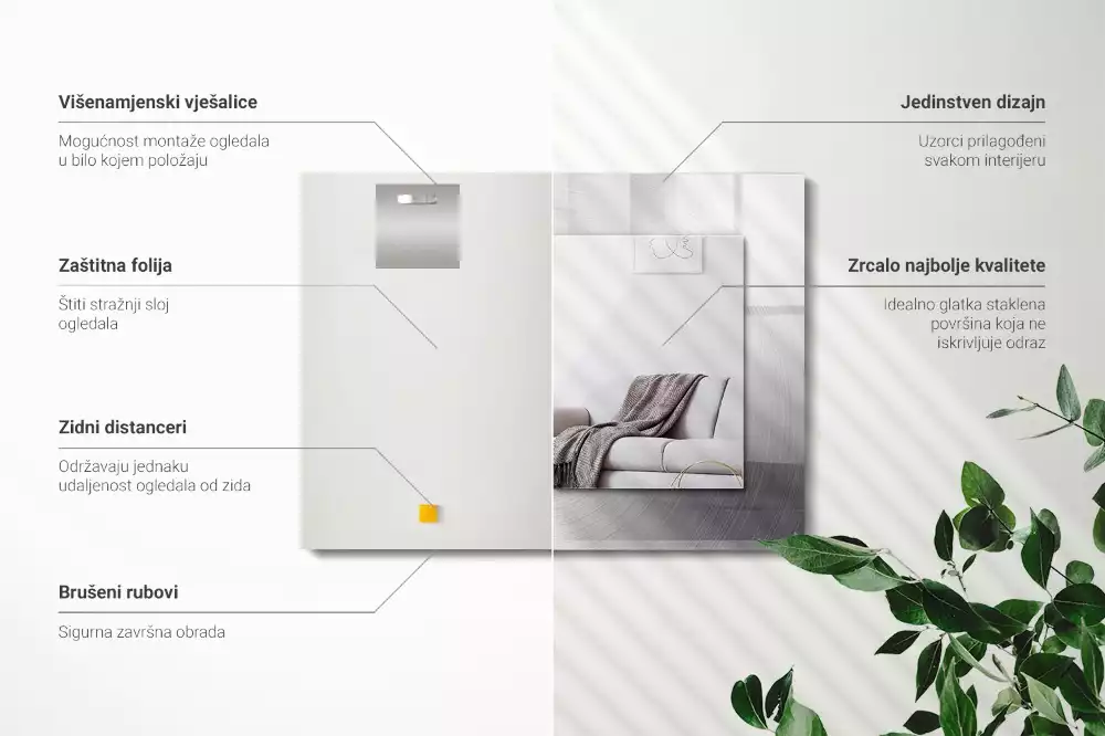 Espejo rectangular impreso Superficie metálica redonda