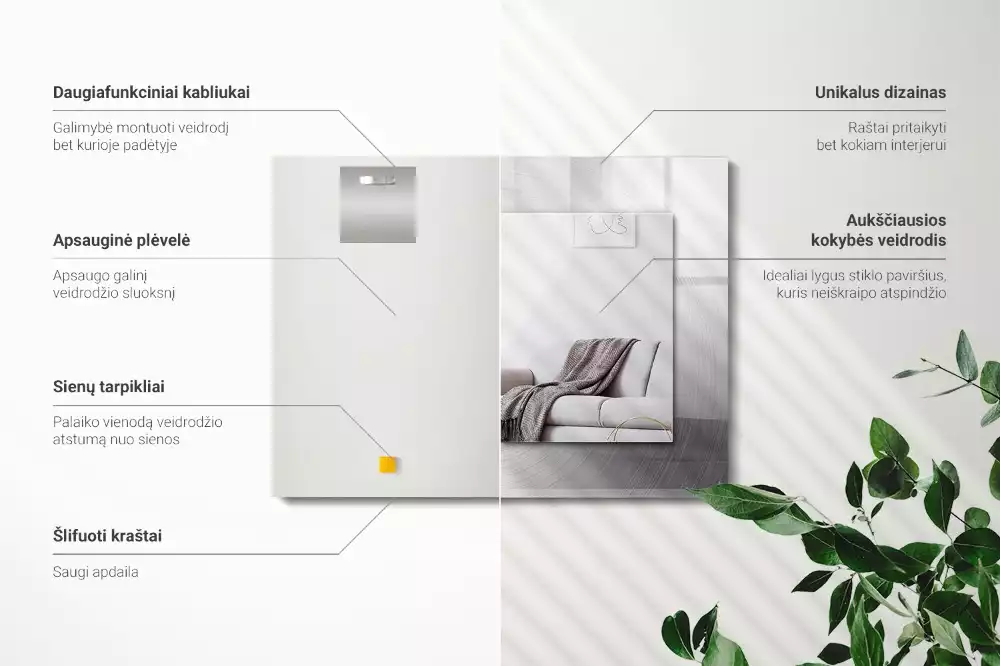 Espejo rectangular impreso Superficie metálica redonda