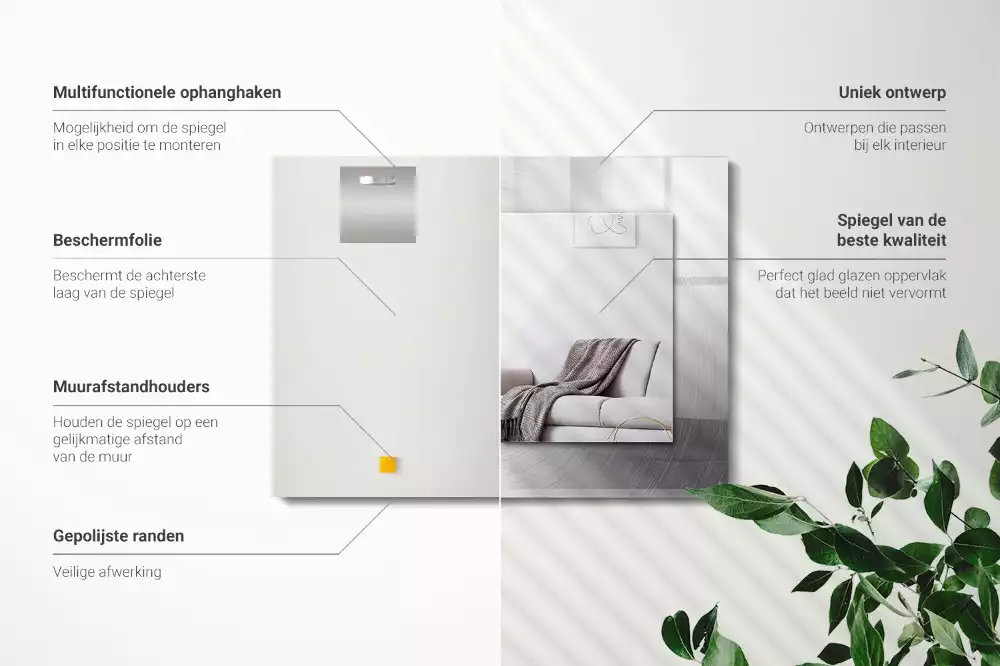 Espejo rectangular impreso Superficie metálica redonda