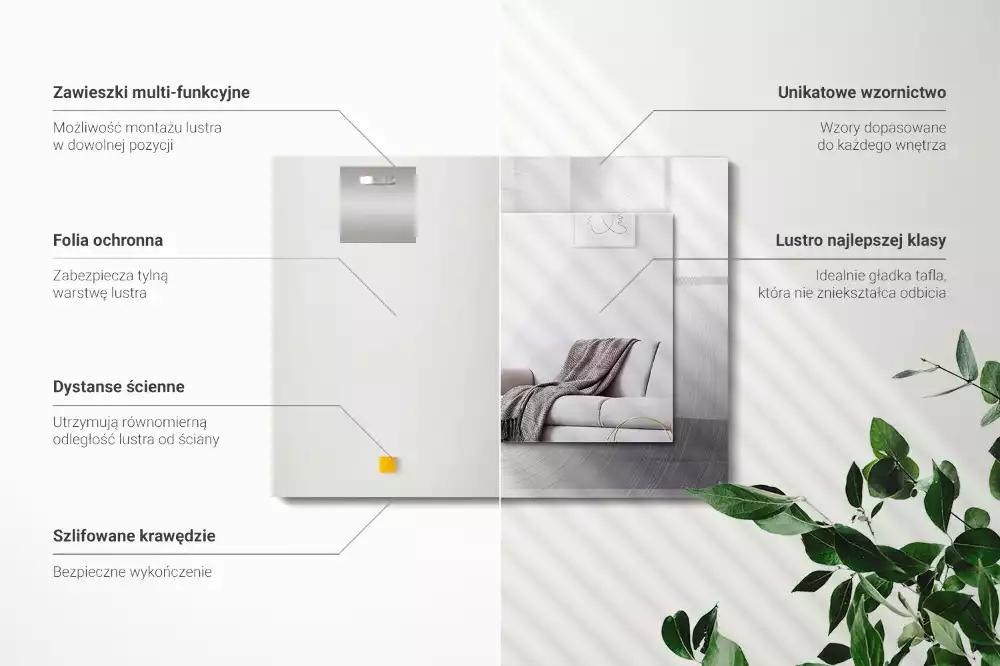 Espejo rectangular impreso Superficie metálica redonda