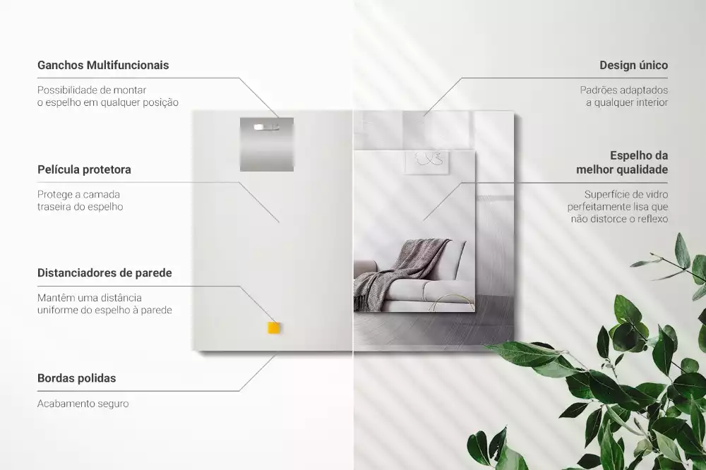 Espejo rectangular impreso Superficie metálica redonda