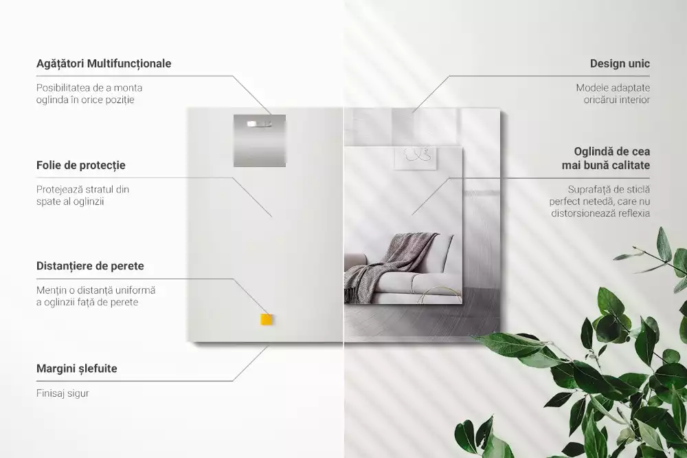 Espejo rectangular impreso Superficie metálica redonda