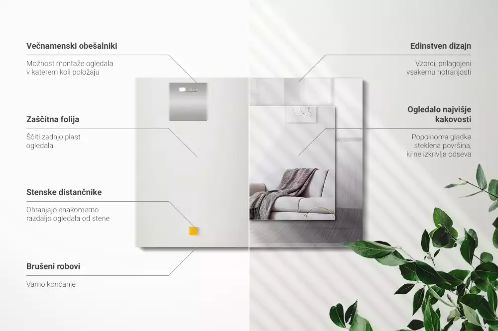 Espejo rectangular impreso Superficie metálica redonda