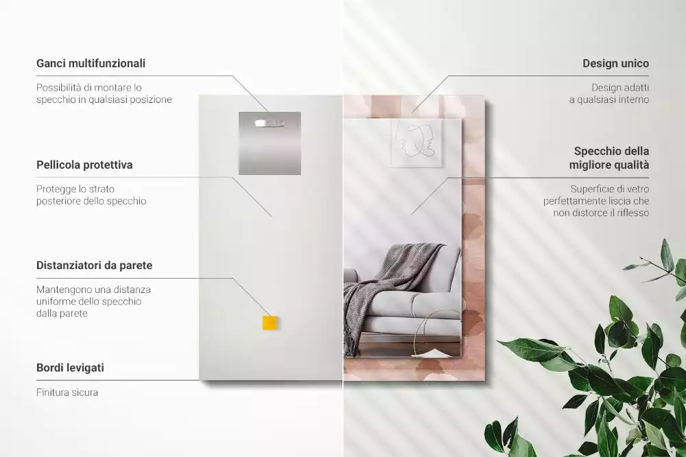 Espejo rectangular estampado Flores peonías