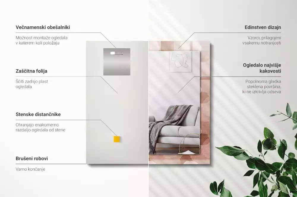 Espejo rectangular estampado Flores peonías