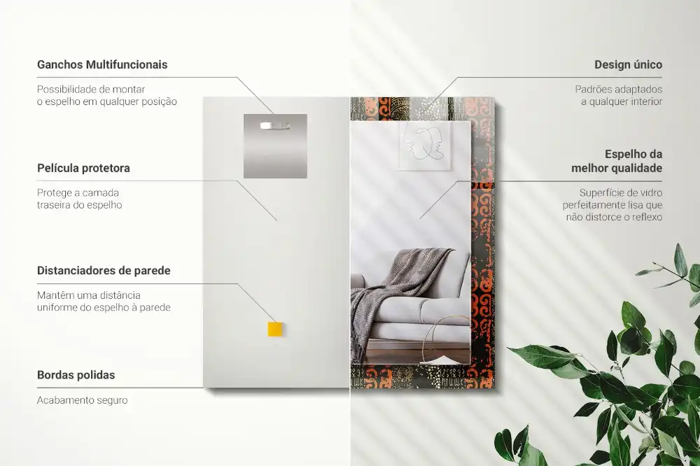 Espejo rectangular estampado Patrón de adorno étnico