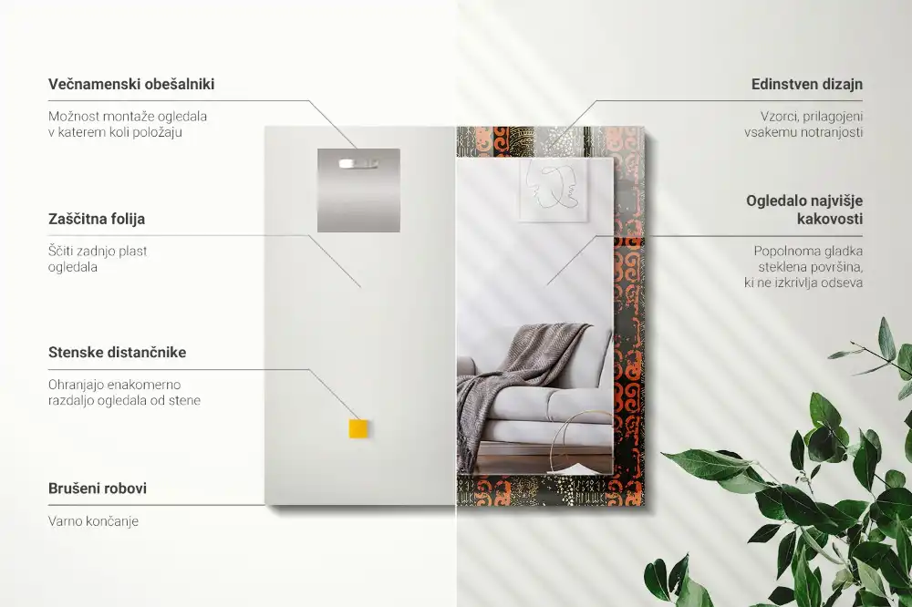 Espejo rectangular estampado Patrón de adorno étnico