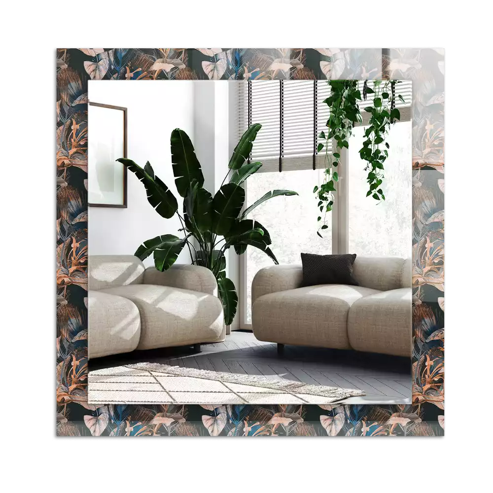 Espejo rectangular estampado Flores y hojas