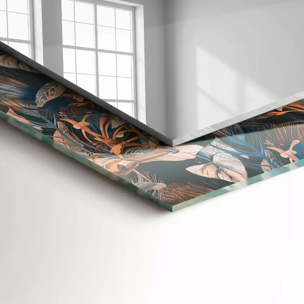 Espejo rectangular estampado Flores y hojas