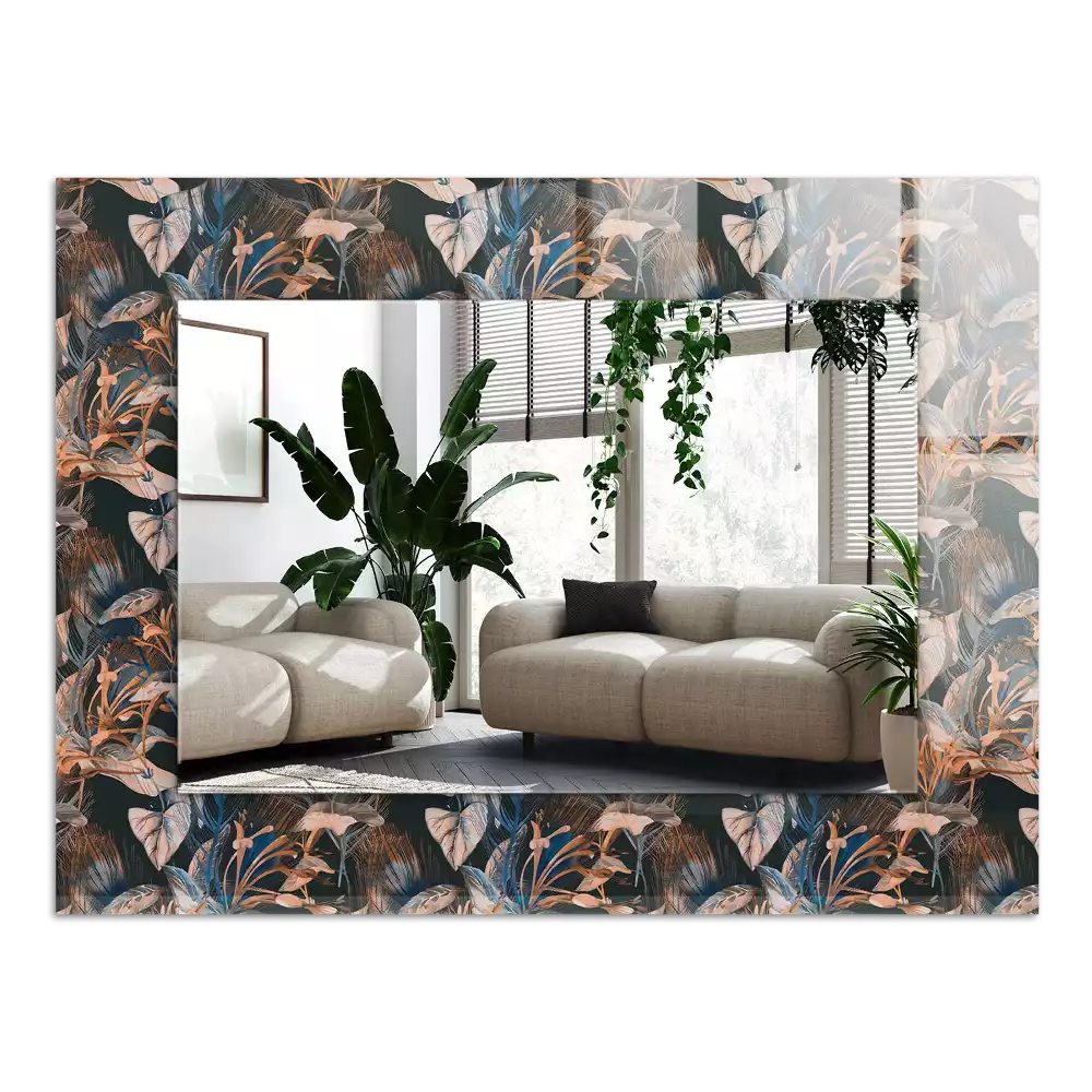 Espejo rectangular estampado Flores y hojas