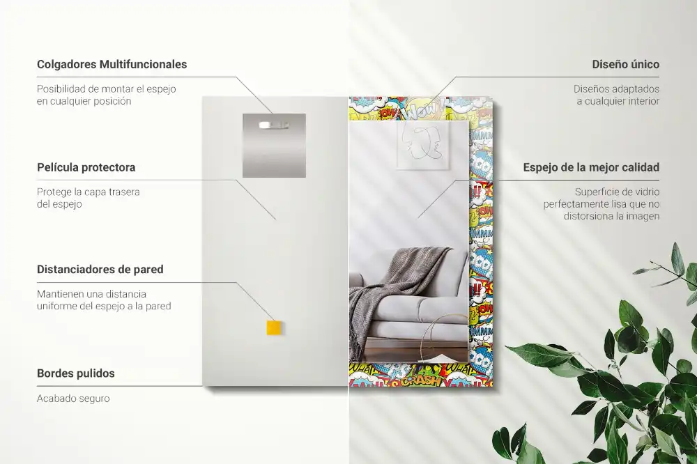 Espejo rectangular impreso Burbujas de diálogo cómicas de colores