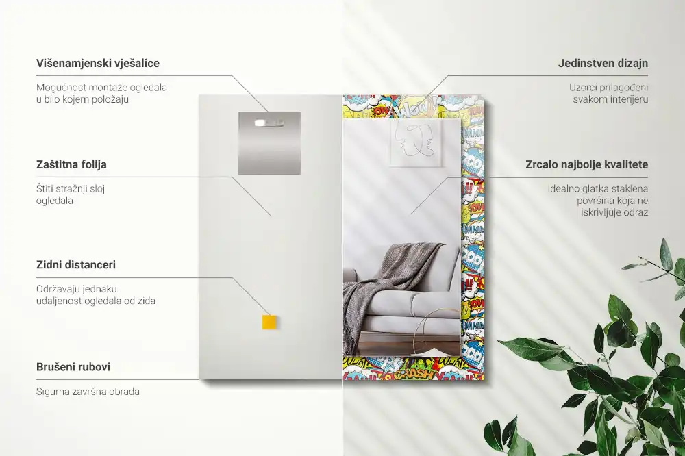 Espejo rectangular impreso Burbujas de diálogo cómicas de colores