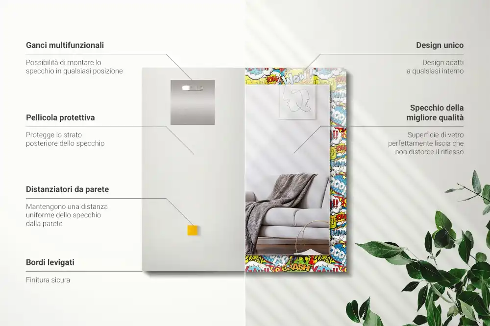 Espejo rectangular impreso Burbujas de diálogo cómicas de colores