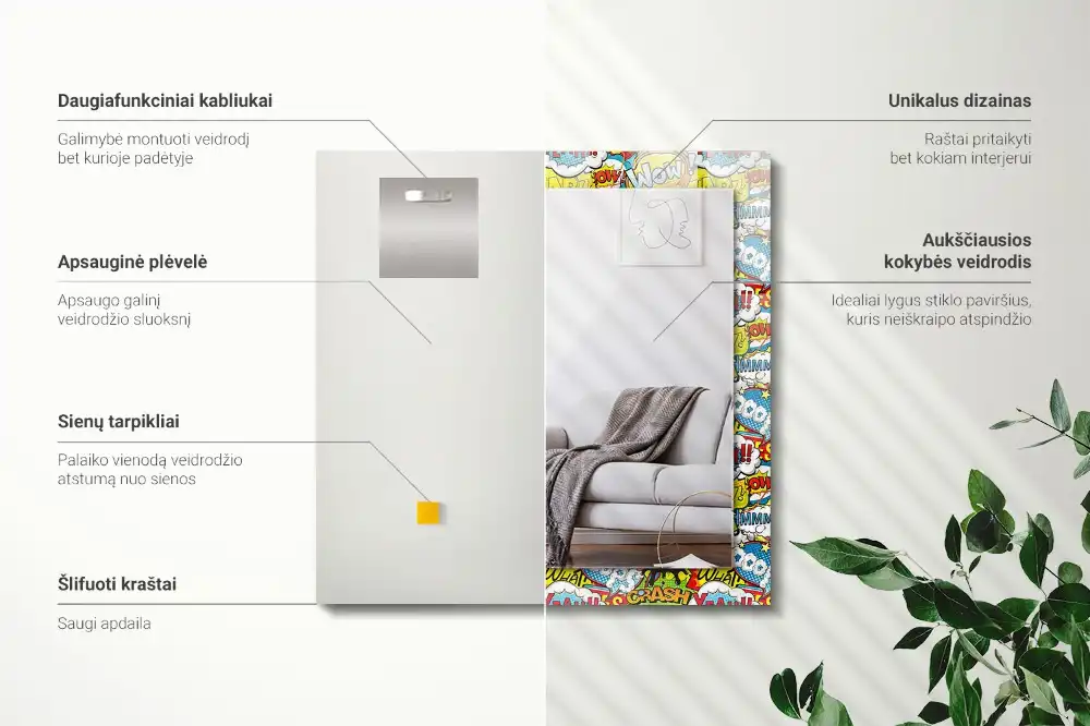 Espejo rectangular impreso Burbujas de diálogo cómicas de colores