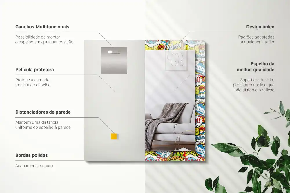 Espejo rectangular impreso Burbujas de diálogo cómicas de colores