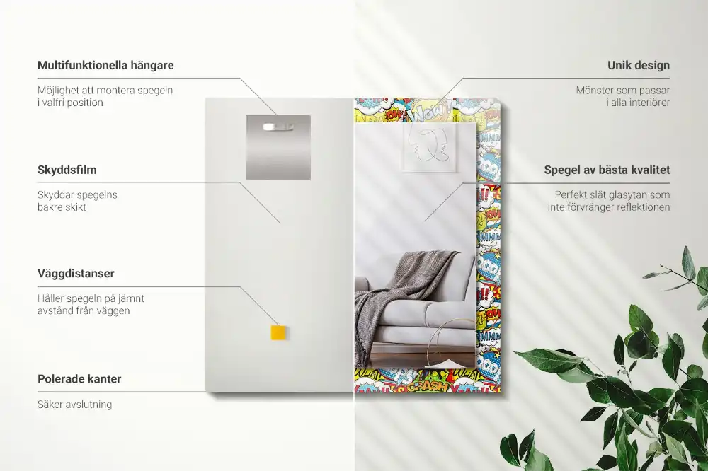 Espejo rectangular impreso Burbujas de diálogo cómicas de colores