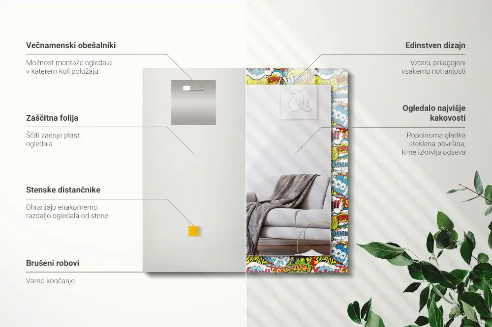 Espejo rectangular impreso Burbujas de diálogo cómicas de colores