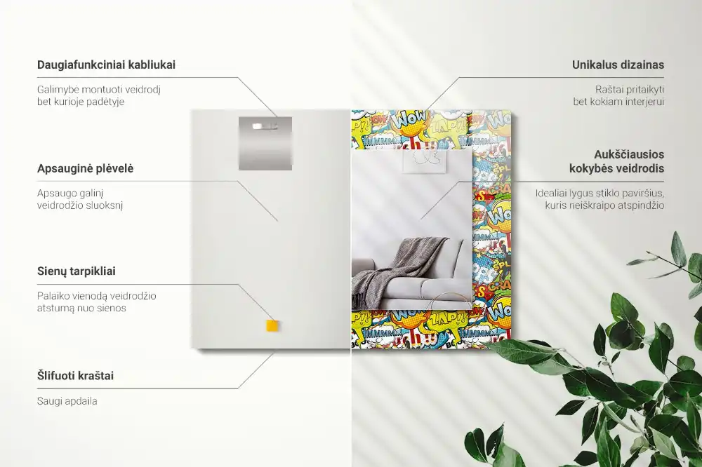 Espejo rectangular impreso Burbujas de diálogo cómicas de colores