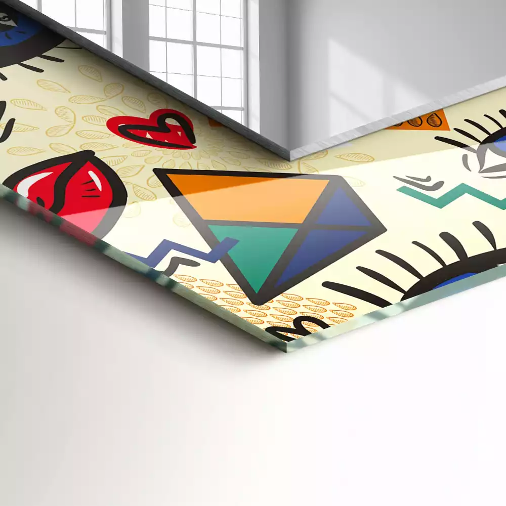 Espejo rectangular estampado Formas de los ojos y la boca