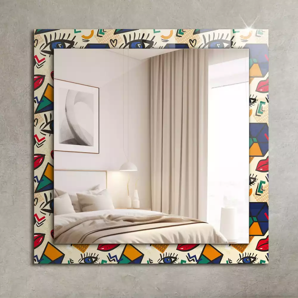 Espejo rectangular estampado Formas de los ojos y la boca