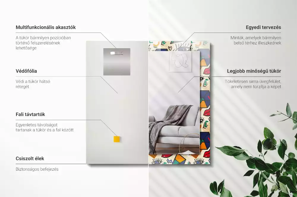 Espejo rectangular estampado Formas de los ojos y la boca