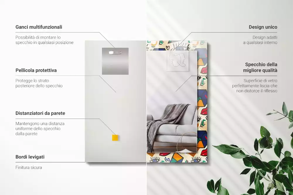 Espejo rectangular estampado Formas de los ojos y la boca