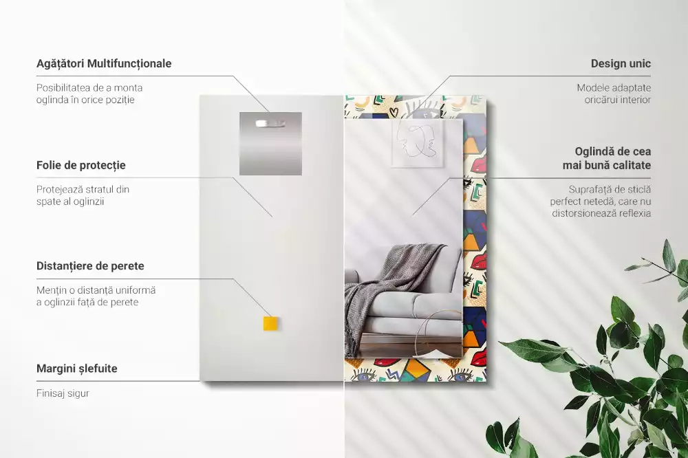 Espejo rectangular estampado Formas de los ojos y la boca