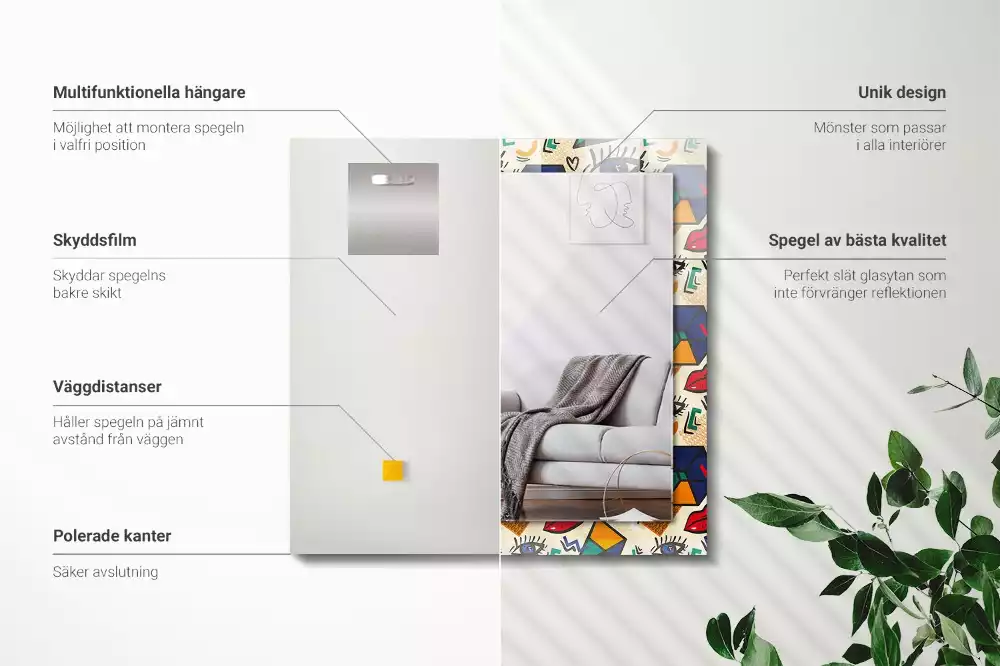 Espejo rectangular estampado Formas de los ojos y la boca