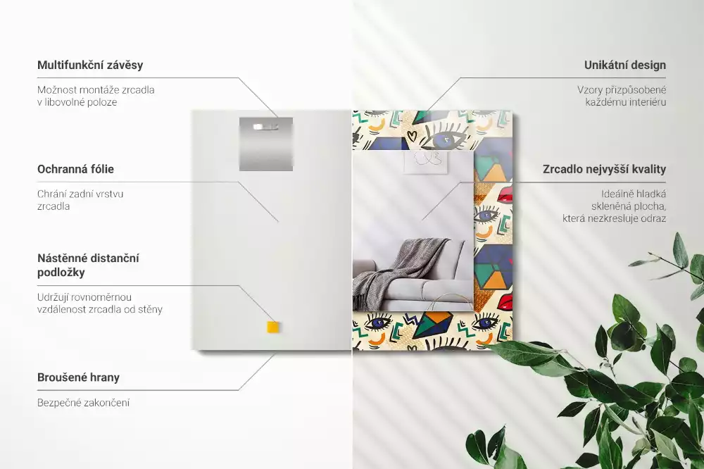 Espejo rectangular estampado Formas de los ojos y la boca