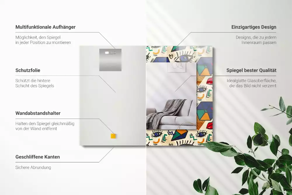 Espejo rectangular estampado Formas de los ojos y la boca