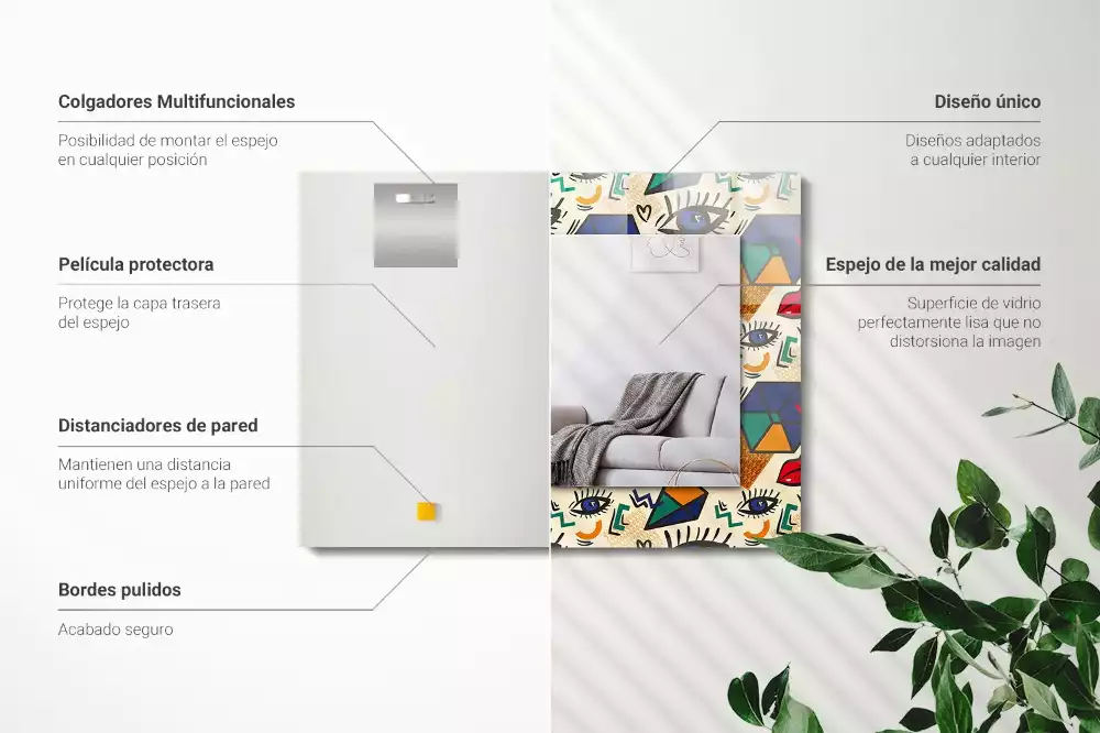 Espejo rectangular estampado Formas de los ojos y la boca