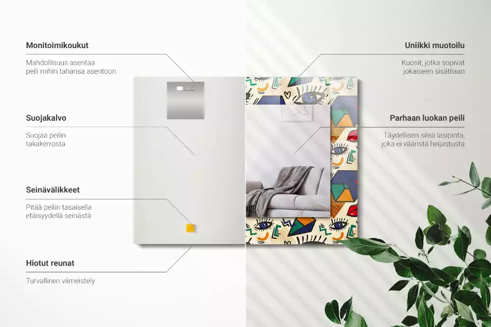 Espejo rectangular estampado Formas de los ojos y la boca